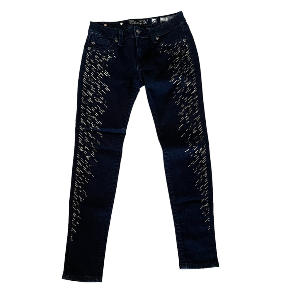 Miss Me Dark Wash Low Rise Sequin Super Skinny Jeans Size 29 - Picture 3 of 9